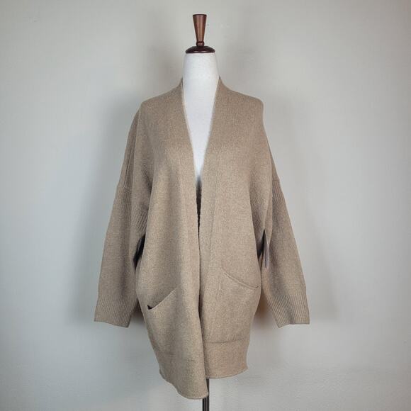 Daily Ritual Sweater Medium Tan Open Front Cardigan Pockets Cozy Boucle Knit NEW - Picture 2 of 9